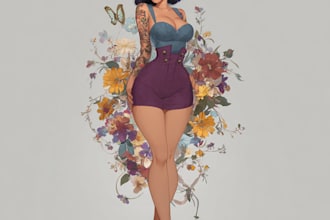 create an illustration of a pin up girl model pinup my style