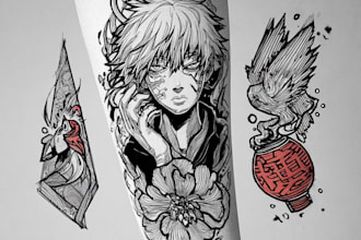 design anime tattoo for clothing or tattoo