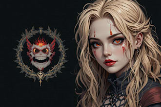do a fantasy horror character logo and friendship portrait