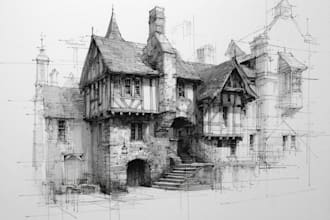 draw architectural sketches of buildings and houses