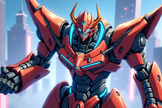 do anime style mecha robot illustrations