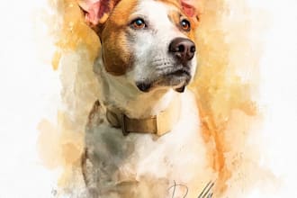 create digital pet watercolour portrait image of dog, cat or any pet