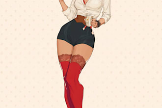 draw a pin up girl and pin up girl illustration