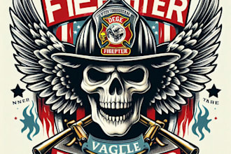 design vintage retro skull eagle firefighter logo  with t shirt design