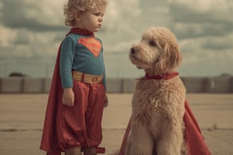 do amazing kids or pets as superhero style