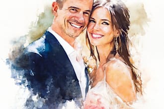 draw watercolor portrait wedding couple family gift