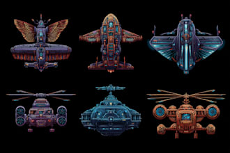 draw aircraft, spaceship, drone, helicopter, and futuristic