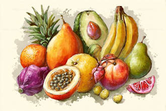 illustrate digitally realistic fruits or veggies