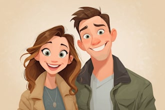 create cartoon disney couple portrait