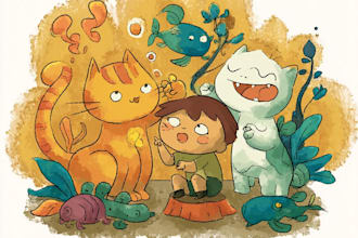 draw colorful and fun children story book illustration