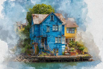 create digital watercolor house portraits and building illustration
