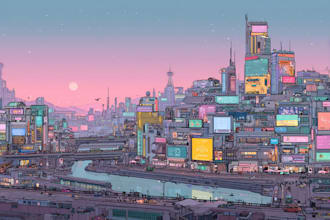 make a cyberpunk futuristic city illustration