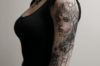 make a geometric realism in black and grey tattoo design