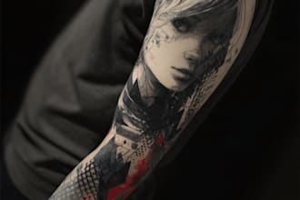 do a geometric realism in black and grey tattoo design