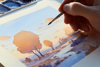 draw a watercolor landscape illustration