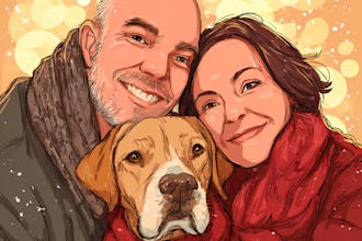 draw christmas couple family or pet portrait