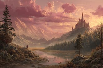 paint landscape illustration, background and concept art