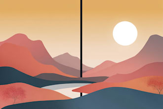draw abstract minimalistic vector landscape
