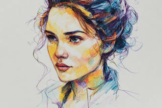 draw high quality color pencil sketch, watercolor, line art, pen sketch