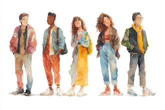 draw watercolor group portrait illustration