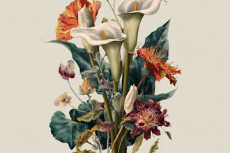 create a botanical illustration of flowers or plants