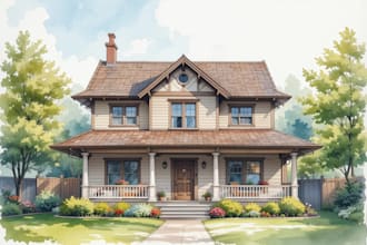 create house and building photo into watercolor art