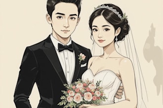 draw couple and wedding portrait illustration