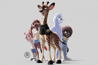 draw custom animal cartoon illustration