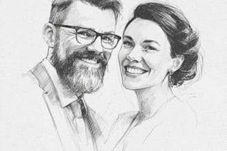 drawing a uniqe couple portrait, wedding illustration