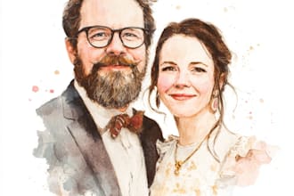 draw watercolor portrait wedding couple family gift