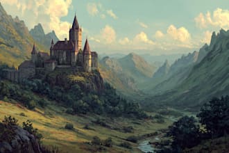 illustrate environments, landscapes, board game, concept art