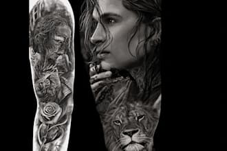 draw custom tattoo design realistic, full sleeve tattoo artist
