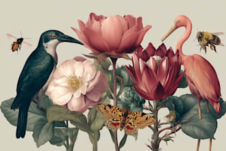 do watercolor painting of animals, botanicals, people