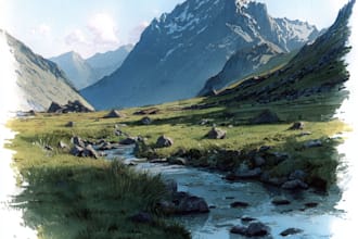 paint a watercolor and gouache landscape illustration