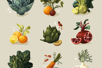 draw vector plants, fruits and fruits illustration