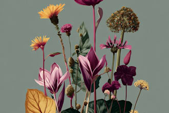 botanical vector illustration of plants and flowers