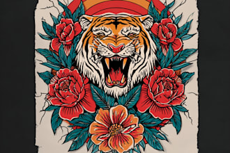 illustration in traditional tattoo or vintage t shirt design