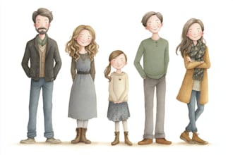 draw watercolor group portrait illustration