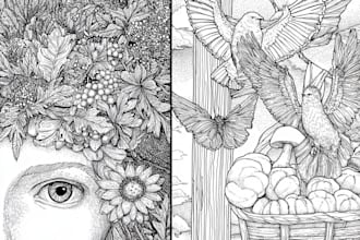 draw detailed coloring book page adults or children