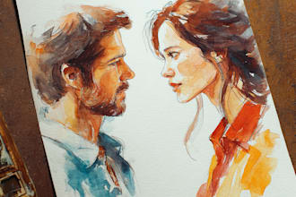 draw a watercolor couple portrait