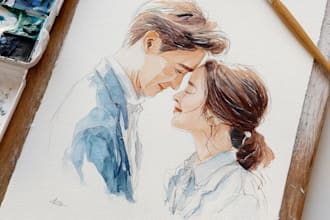 draw a watercolor couple portrait
