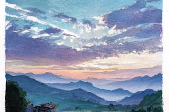 paint a watercolor and gouache landscape illustration