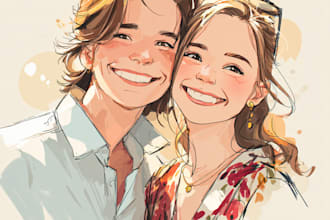 draw cute portrait, couple portrait or family portrait