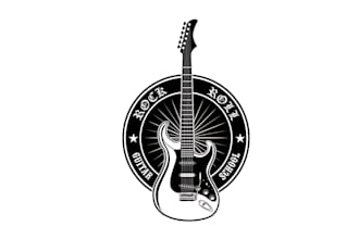 create vintage summer guitar dinosaur logo