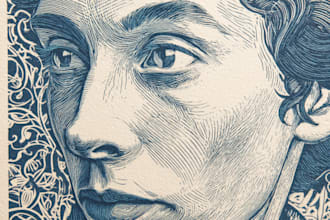 draw a portrait drawing in linocut illustration