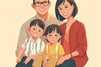 draw vector portrait cartoon for couple, group and family