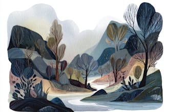 paint a watercolor and gouache landscape illustration
