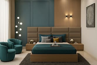 do bedroom,kitchen,living room interior design, 3d rendering