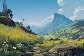 draw a fantasy art stylized environment background art illustration