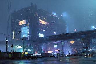 design an illustration of futuristic cyberpunk city